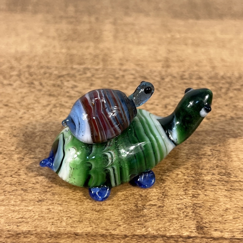 Vintage Hand Blown Glass Turtle Mother & Baby On Back - Picture 8 of 11